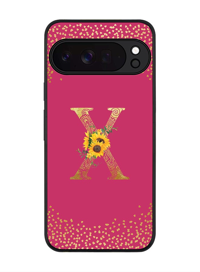 For Google Pixel 10 Pro Case,Slim fit Camera Protection, Shockproof Thin Phone cover  - Custom Floral Monogram - X ( Deep Pink )